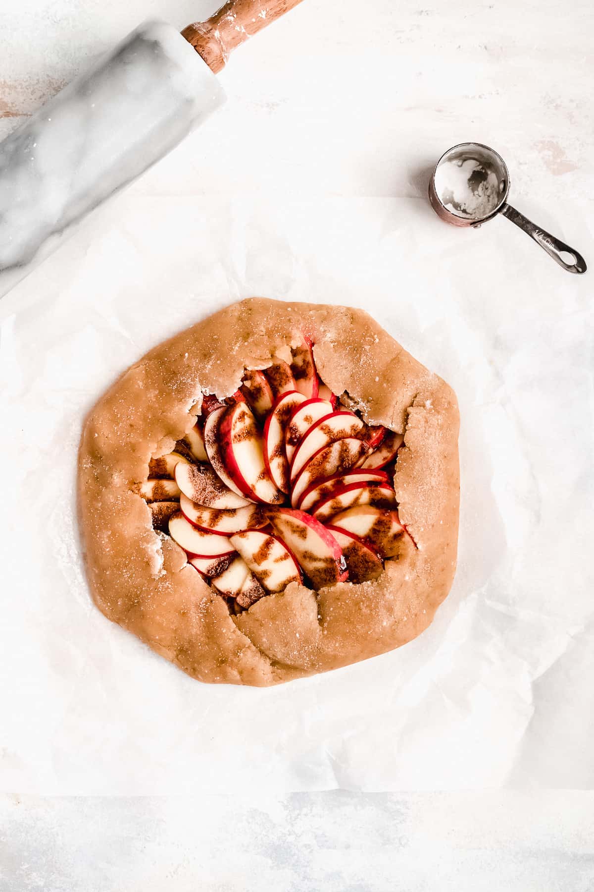 Overhead view of the baked Bourbon Apple Galette right out of the oven!  