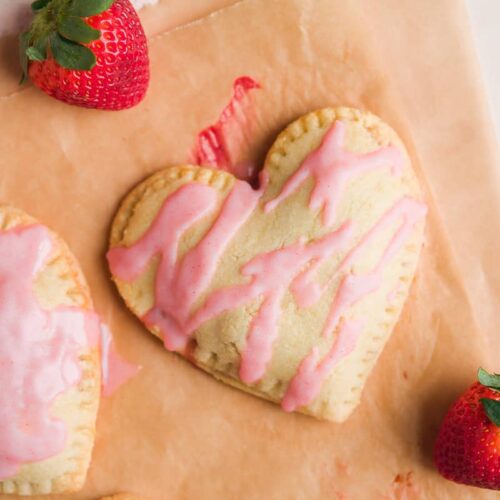 strawberry mini pop tart in the shape of a heart.