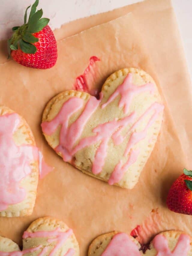strawberry mini pop tart in the shape of a heart.