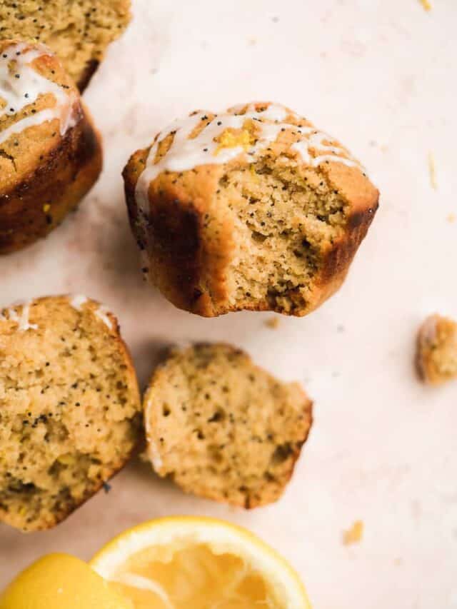 Lemon poppy seed muffins on parchment paper