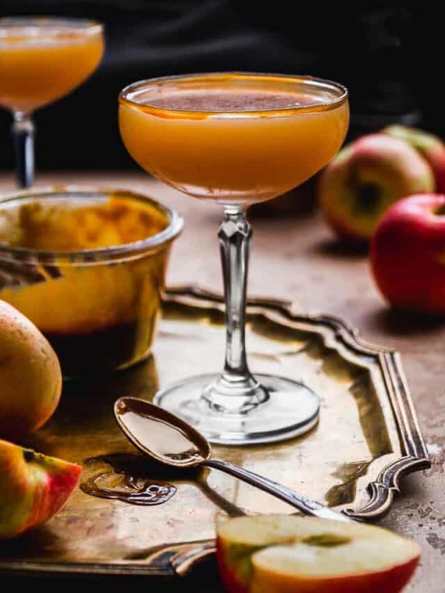Caramel Apple Martini on a golden platter