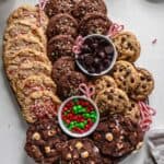 Christmas cookie platter on a white surface.