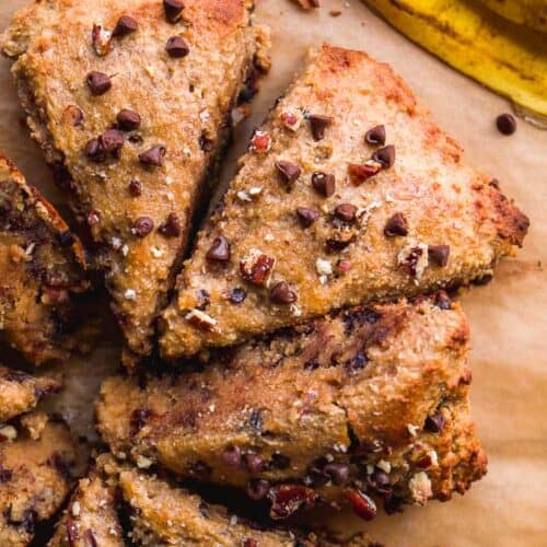 Banana almond flour scones with chocolate chips.