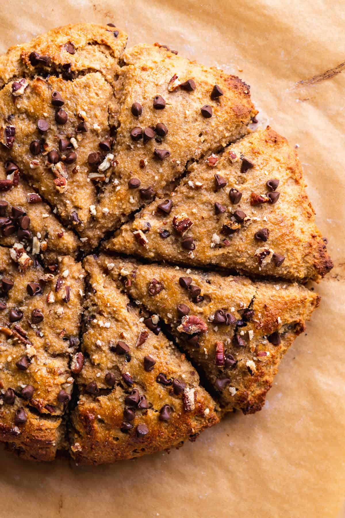 Baked banana scones with chocolate chips.