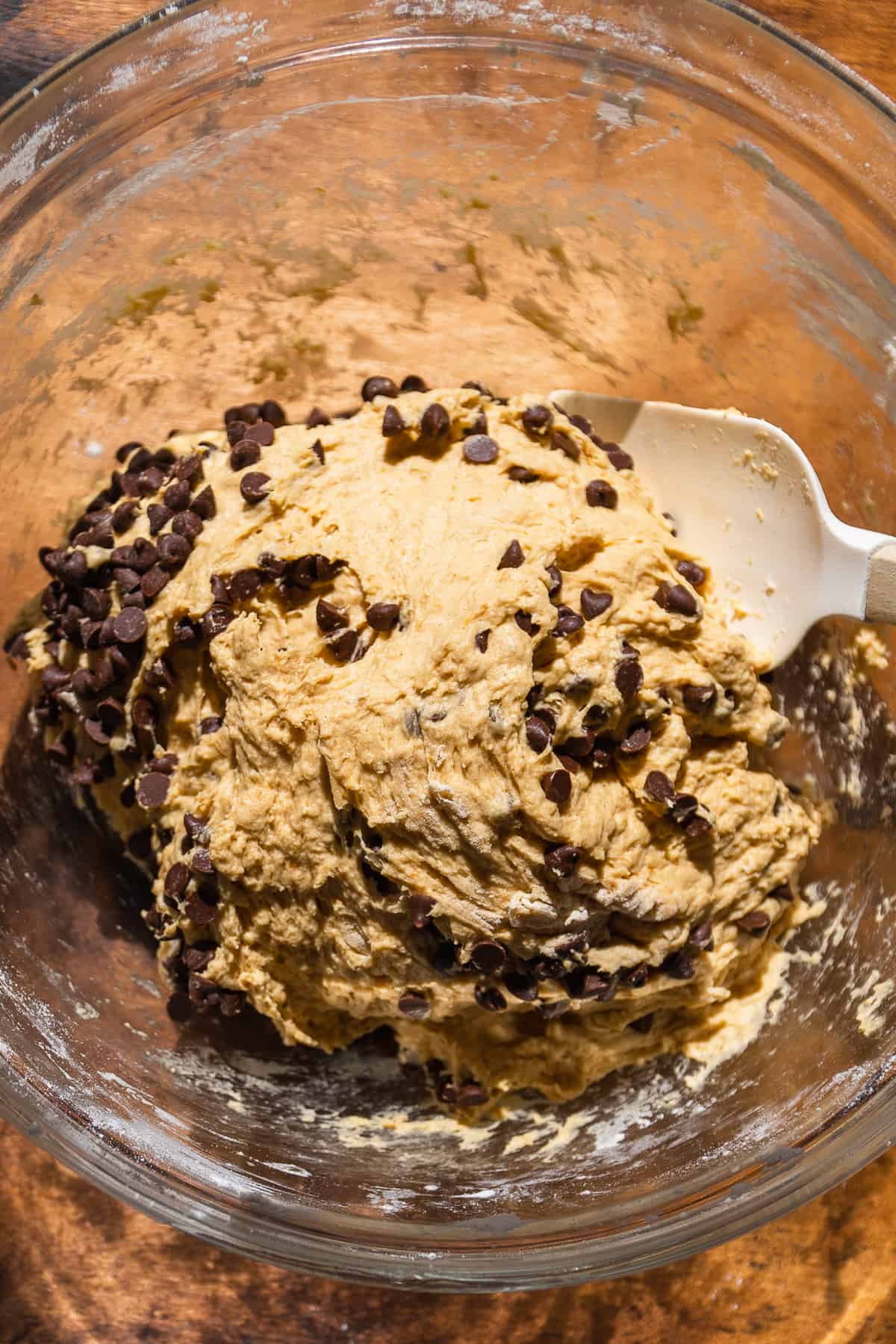 Chocolate chip pumpkin soft pretzel dough.