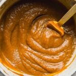 Overhead view of pumpkin butter in a pot.