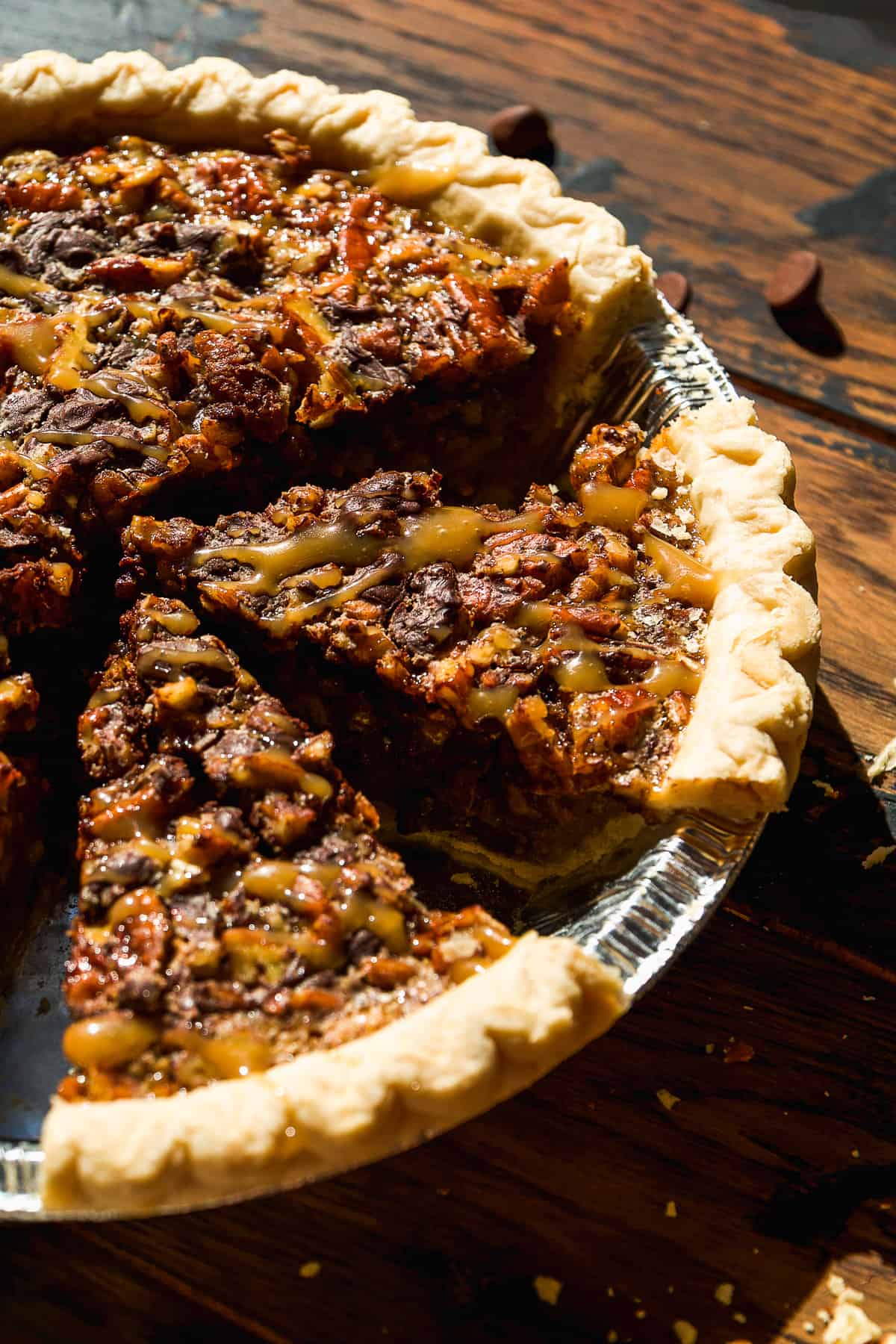 Turtle pie cut into slices.