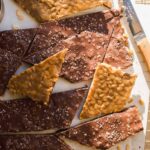 Up close view of scotcharoo bark on cooling rack.