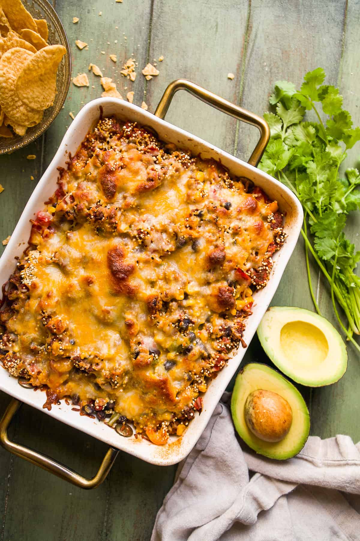 Taco casserole baked with cheese on top.