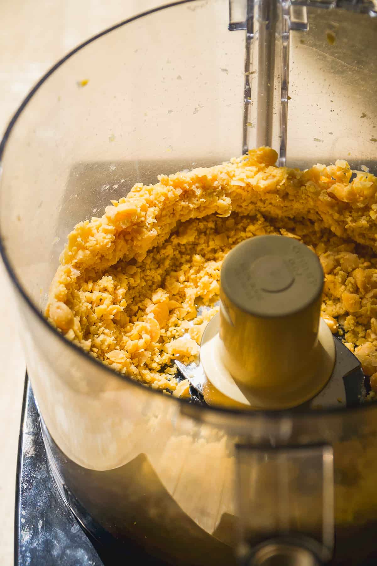 Chickpeas ground up in a food processor.