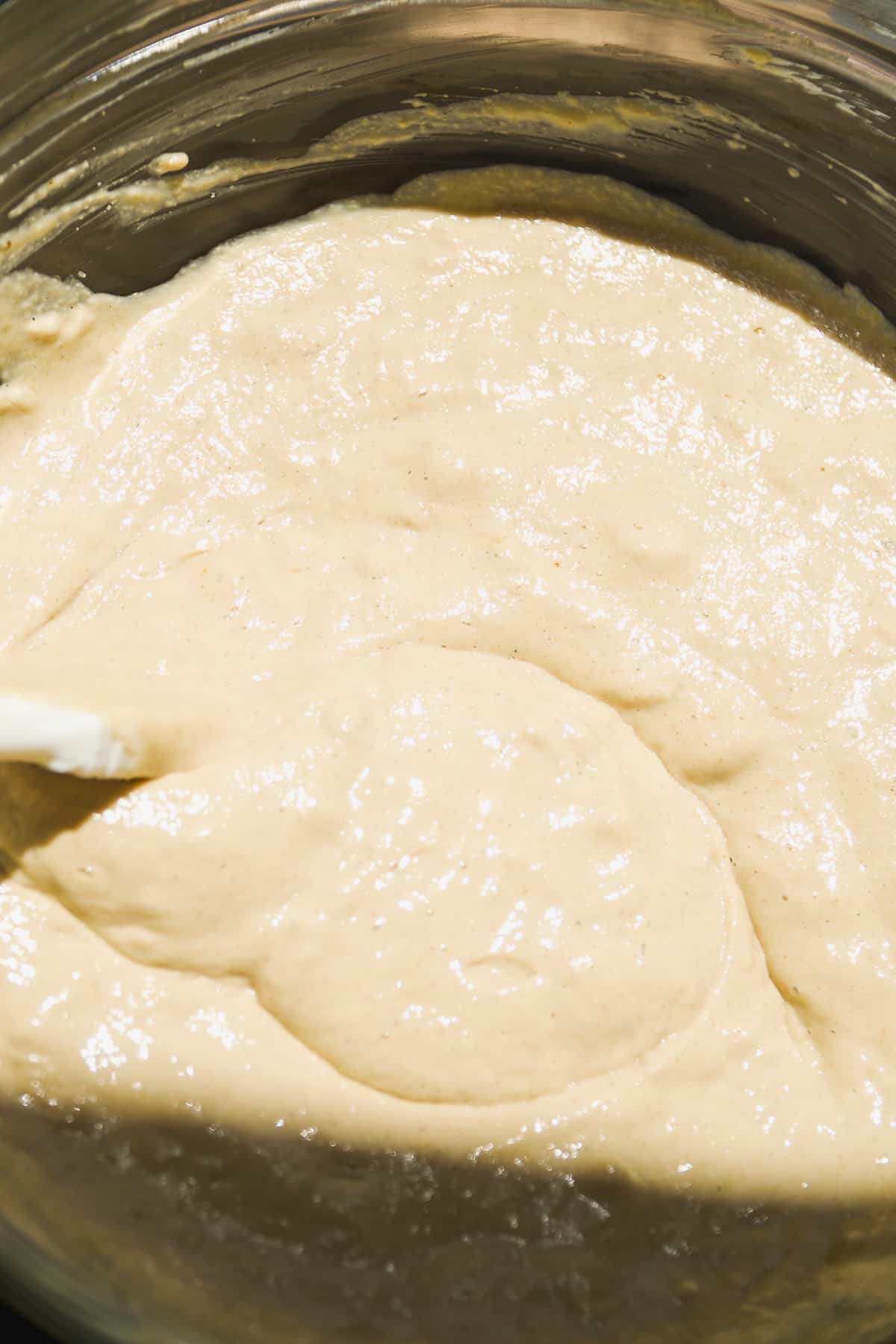 Oat flour pancake batter in a bowl.