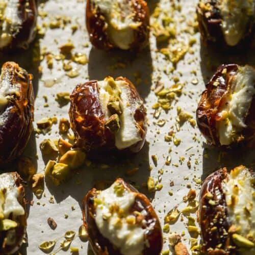 Goat cheese filled dates with pistachios.