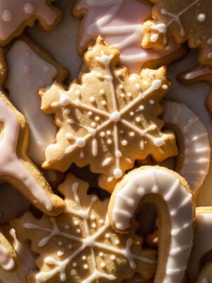 Up close view of a pile of gluten free sugar cookies.
