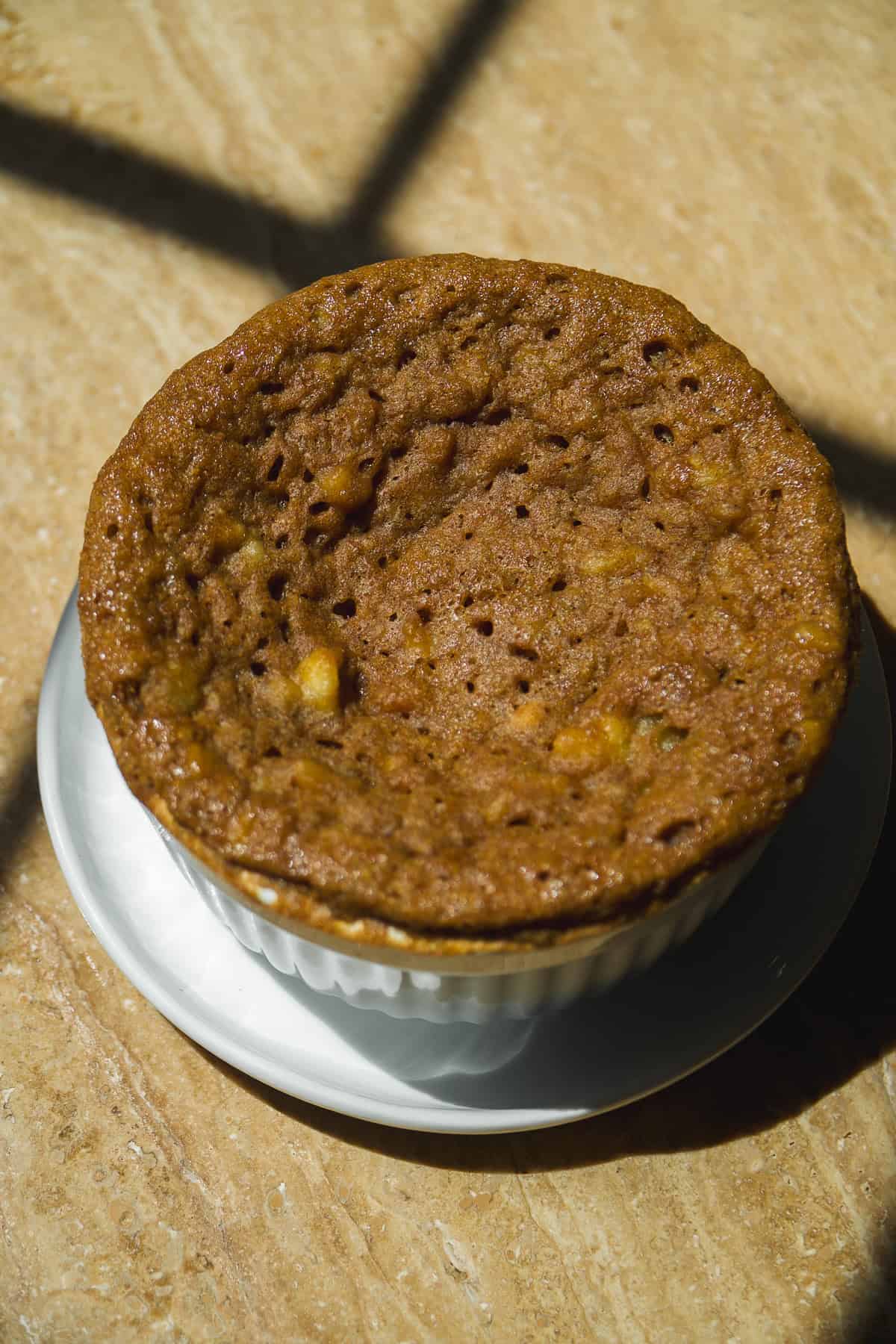 Banana bread cake in a mug baked.