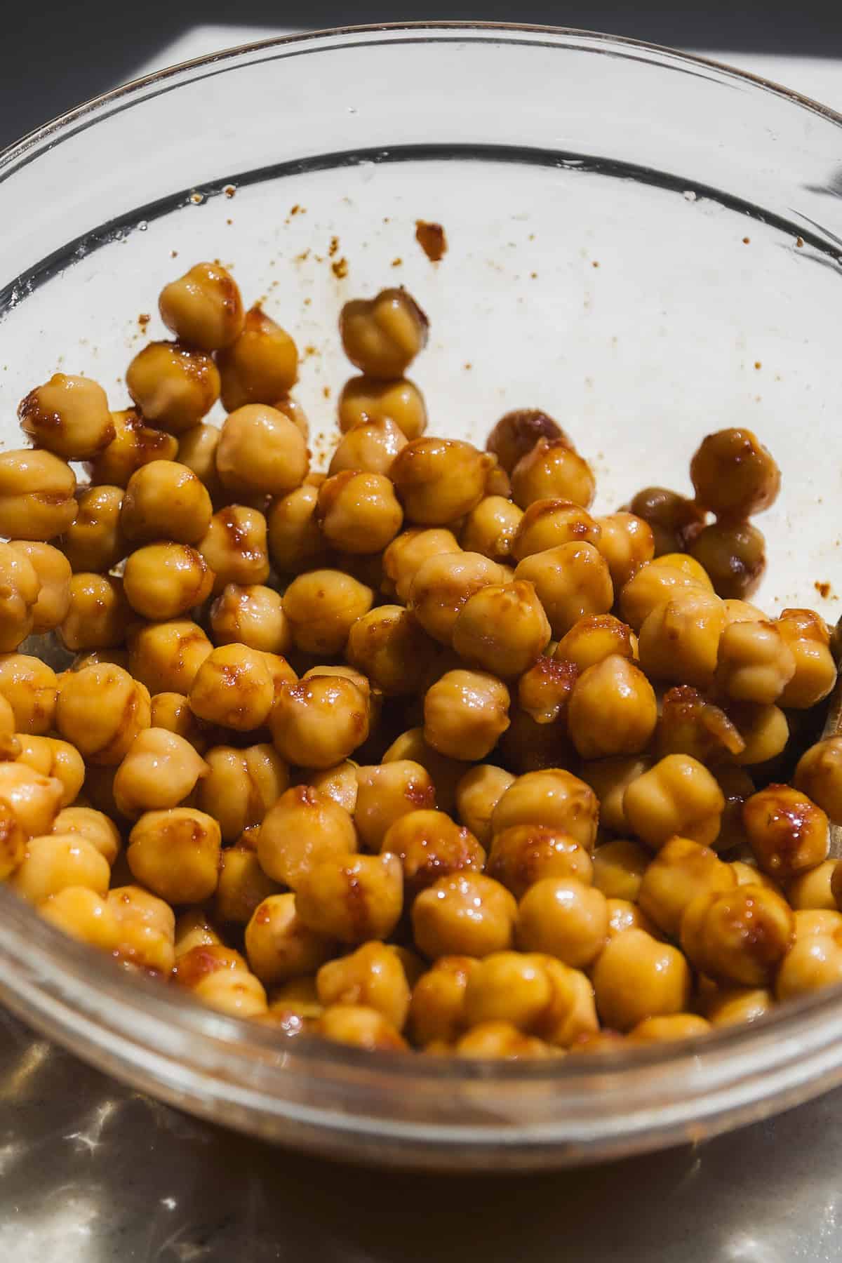 Chickpeas tossed with coconut sugar and oil.