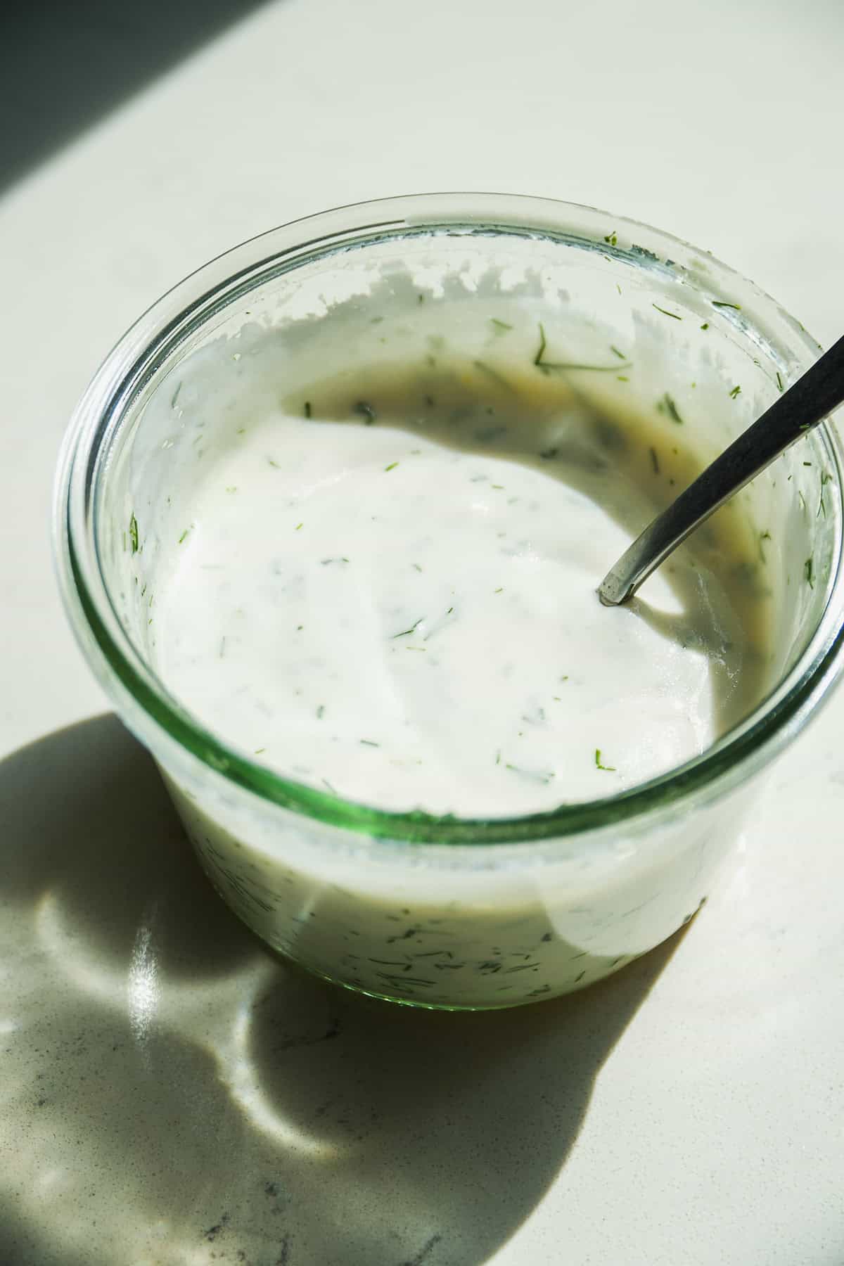 Dill yogurt salad dressing for cucumber salad.