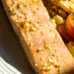 Lemon baked salmon with Italian seasoning on a plate.