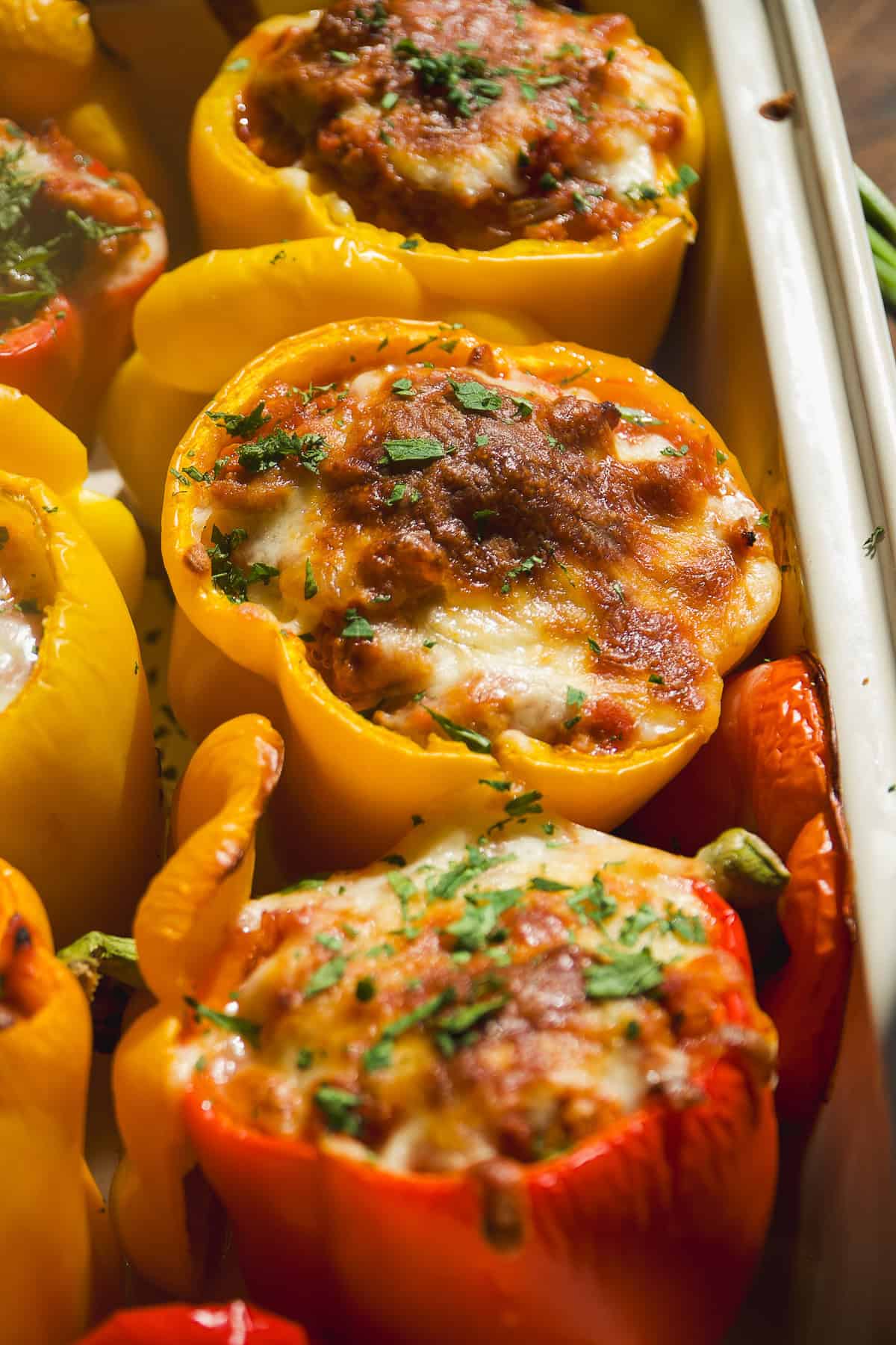 Gluten-free meal of stuffed bell peppers.