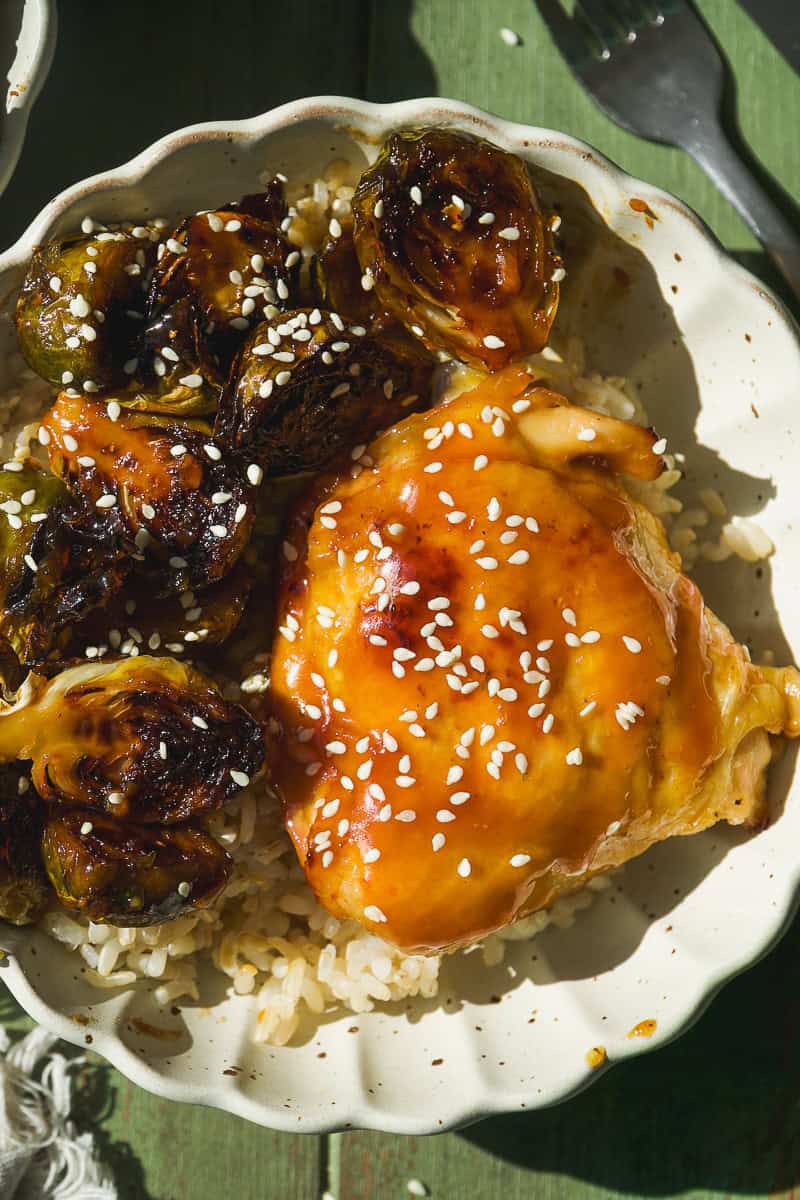 Sheet Pan Orange Chicken & Brussel Sprouts - The Fit Peach