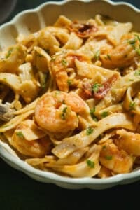 Marry me shrimp with pasta in a bowl.