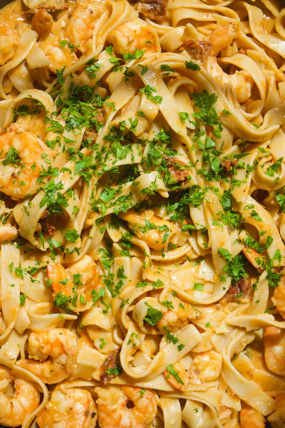 Marry me shrimp with pasta and sun dried tomatoes.