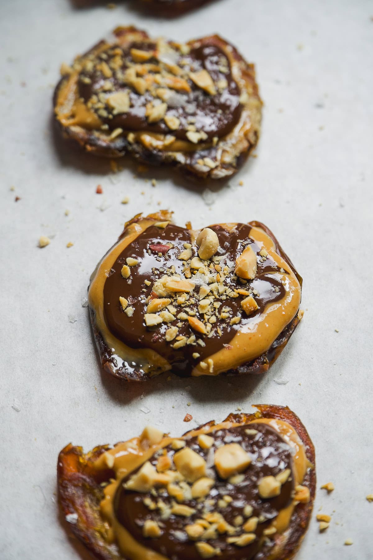 Smashed date with peanut butter and melted chocolate.